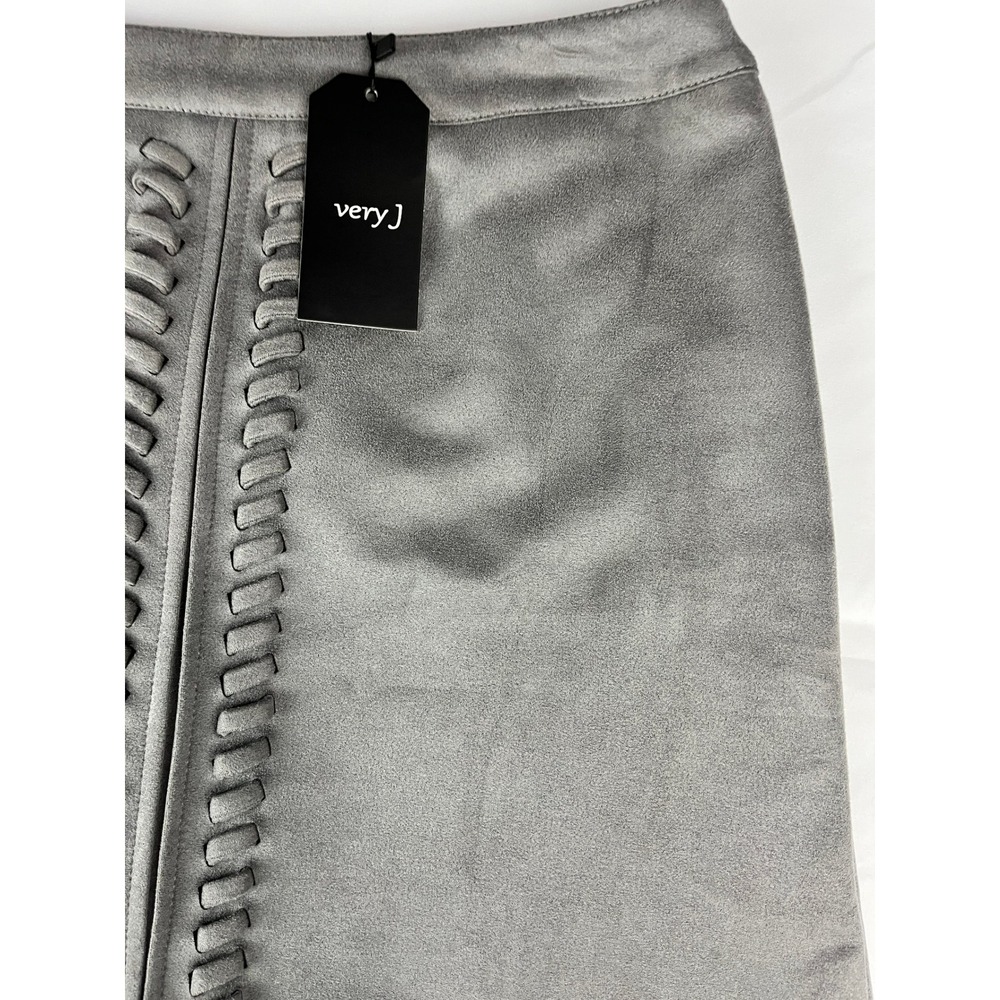 Very J Gray A-Line Mini Skirt Faux Suede Lace Up‎ Detail Cement Casual Size L